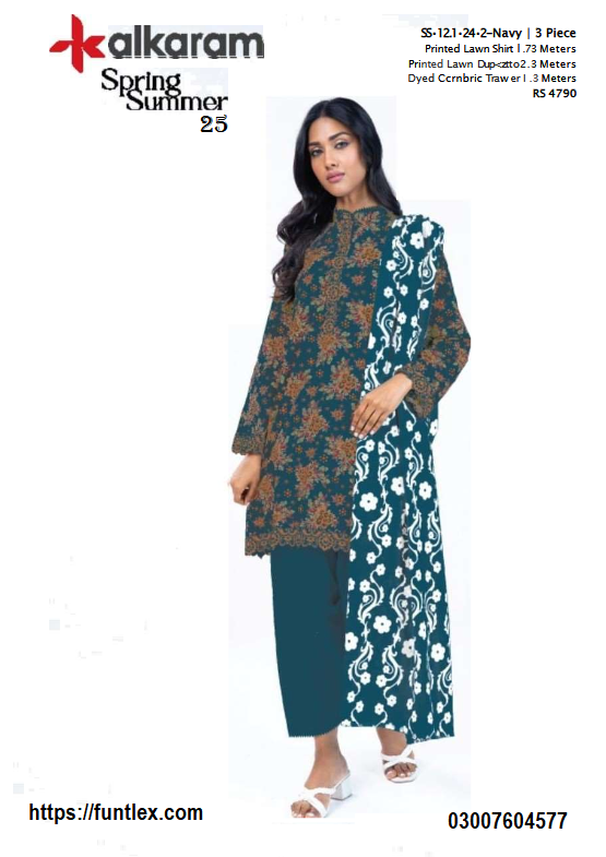 Alkaram 3 Pc Printed Lawn Suit With Printed Lawn Dupatta